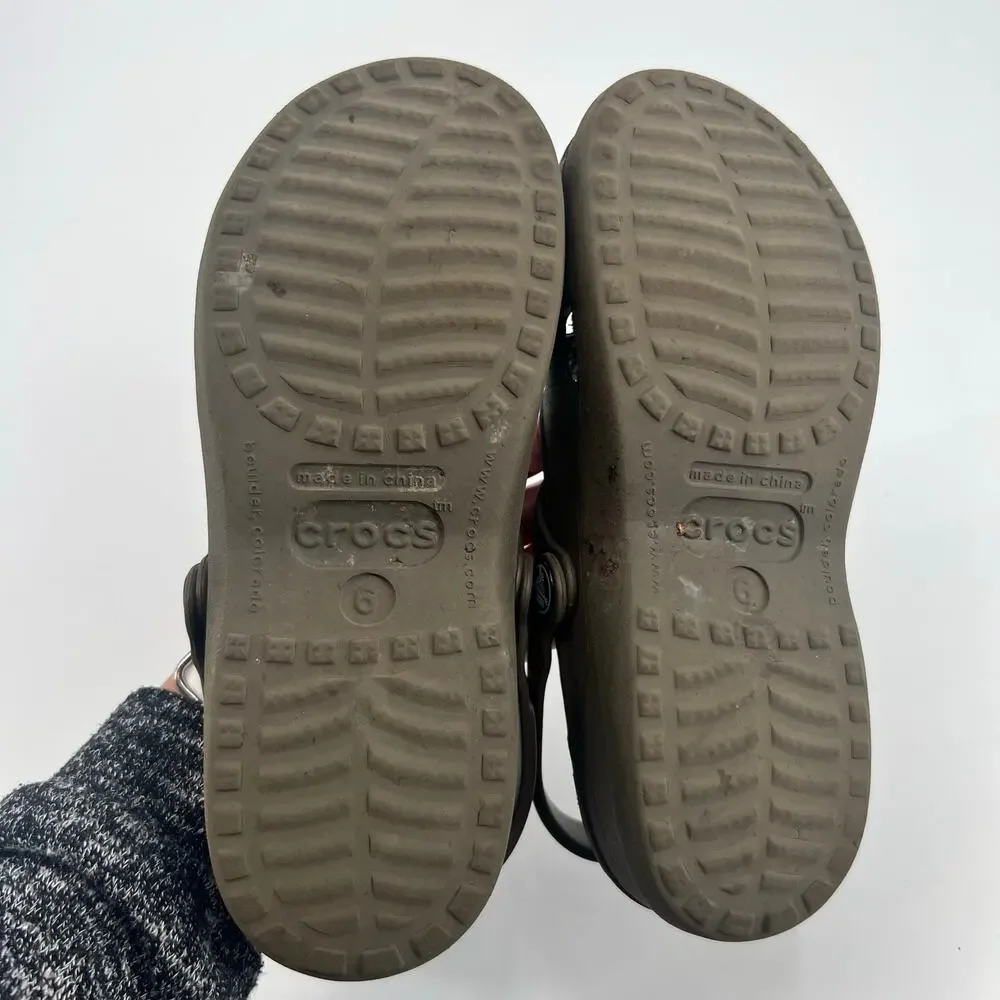 Crocs women brown Mary Jane Shayna style round toe sling back slip ons size 6